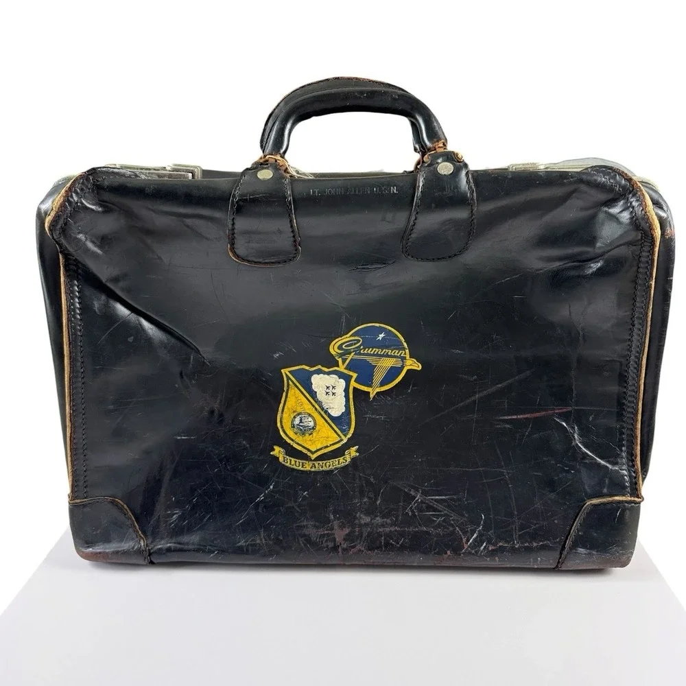 60s US Navy Blue Angels Painted Cowhide Leather Pilot Bag Named Capt. John Allen